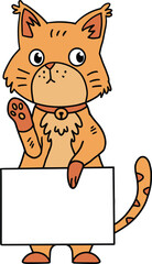 A cat is holding a blank piece of paper