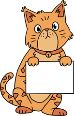 A cat is holding a blank piece of paper