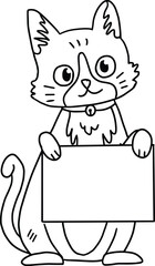 A cat is holding a blank piece of paper