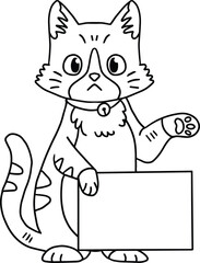 A cat is holding a blank piece of paper