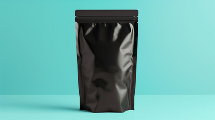 Mock up empty black food zip bag standing, isolated on pastel background, Ai Generated Images