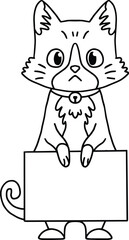 A cat is holding a blank piece of paper