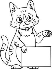 A cat is holding a blank piece of paper