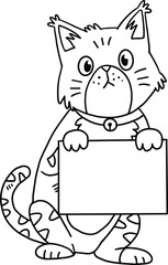 A cat is holding a blank piece of paper
