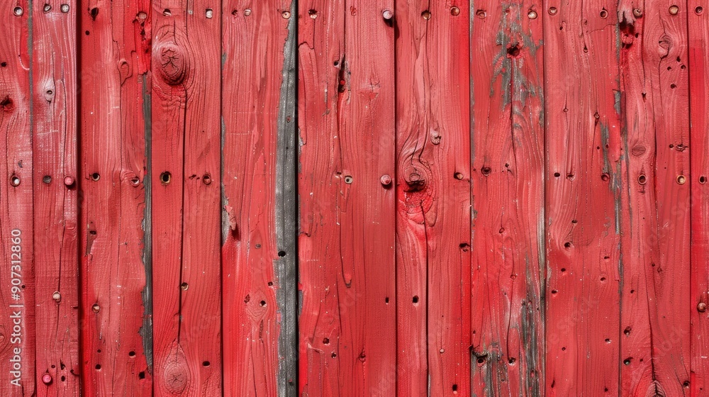 Sticker weathered fence with knots on red panels and closed slots vertical structure