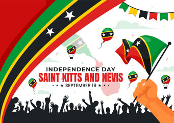 Happy Independence Day Saint Kitts and Nevis Vector illustration Celebrating September 19 with a Waving Country Flag in a Flat Cartoon Background