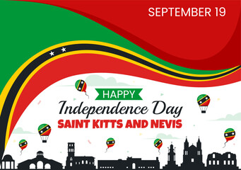Naklejka premium Happy Independence Day Saint Kitts and Nevis Vector illustration Celebrating September 19 with a Waving Country Flag in a Flat Cartoon Background