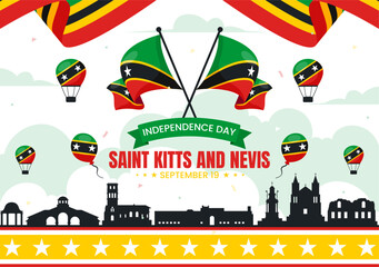 Happy Independence Day Saint Kitts and Nevis Vector illustration Celebrating September 19 with a Waving Country Flag in a Flat Cartoon Background