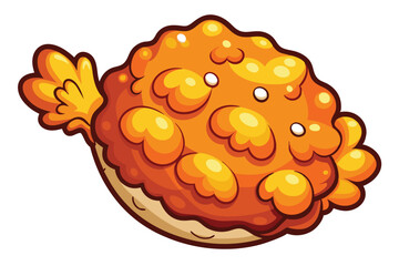 Cartoon Illustration of a Puffy Orange Fish with White Spots