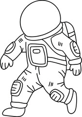 A cartoon astronaut is jumping in the air with his arms outstretched