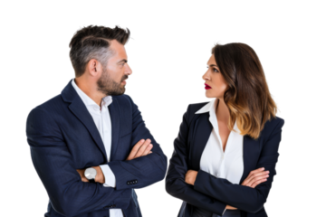 Business executives engaging in a serious conversation isolated on white background