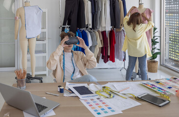Fashion Designer Using VR Goggles