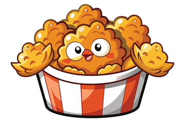 Obraz premium A Cartoon Chicken Inside a Bucket of Fried Chicken