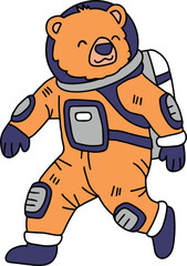 A cartoon bear in a spacesuit is jumping up and down