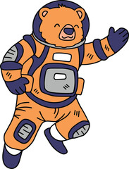 A cartoon bear in a spacesuit is jumping up and down