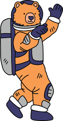 A cartoon bear in a spacesuit is jumping up and down