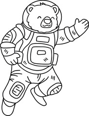 A cartoon bear in a spacesuit is jumping up and down