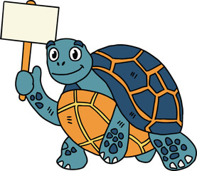 A turtle holding a sign