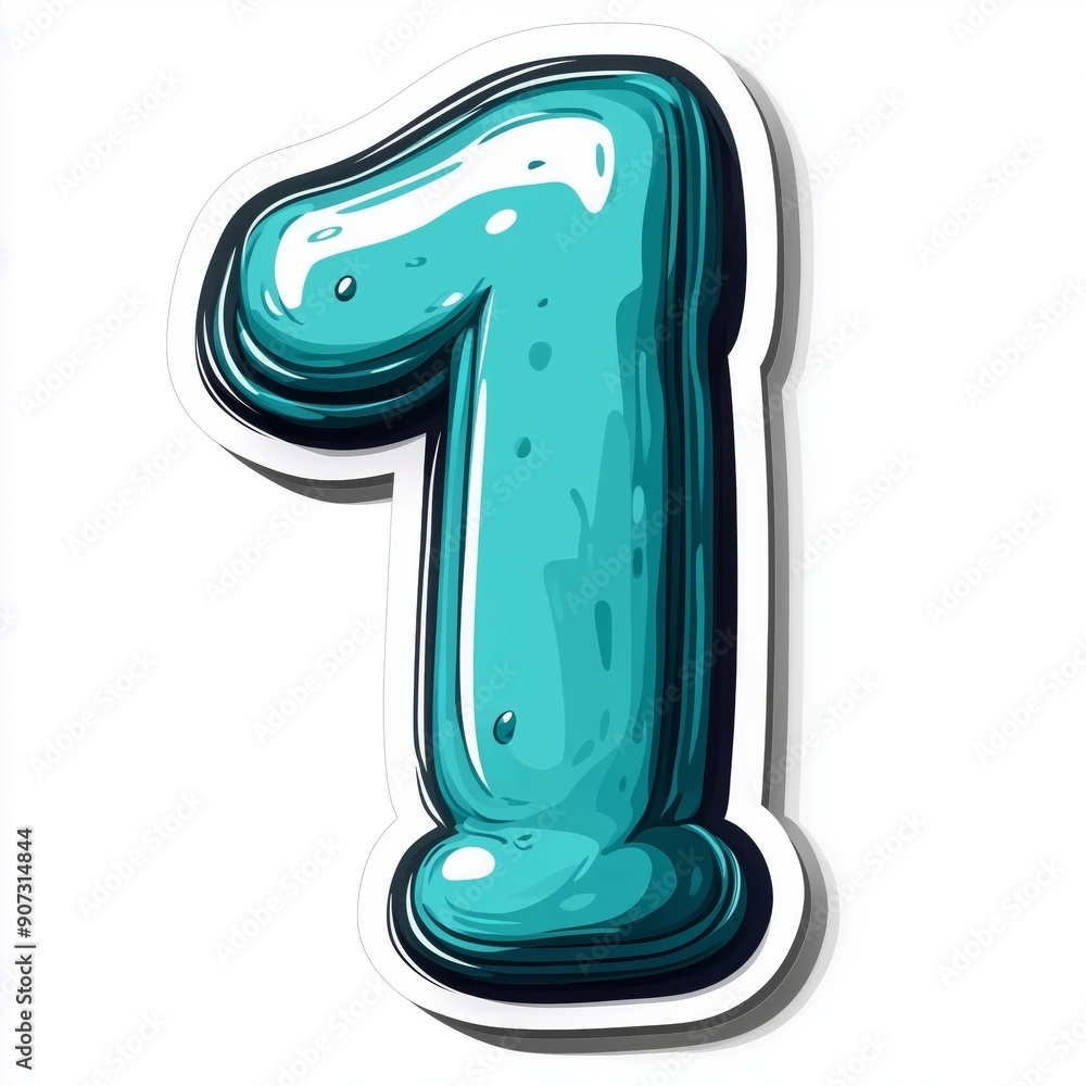 Sticker Bright and Colorful 3D Number One Illustration