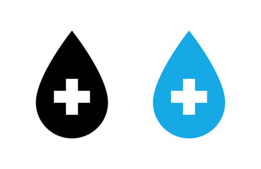 Water drop with medical cross icon set