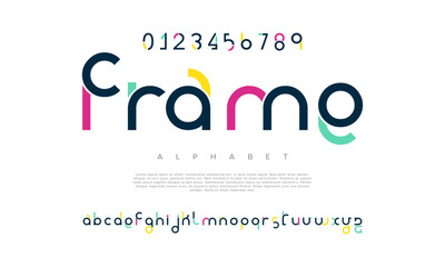 Frame creative modern geometric urban alphabet font. Digital abstract futuristic, game, techno, robot, music, logo, sport, minimal technology typography. Simple numeric vector illustration