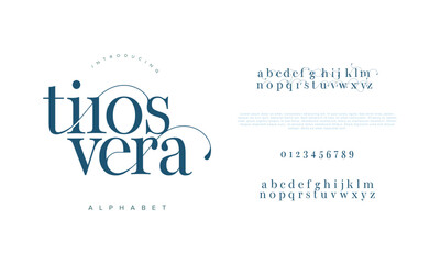 Tirosevera swash luxury elegant alphabet letters and numbers. Vintage wedding typography classic serif font decorative vintage retro. creative vector illustration © fourmonths