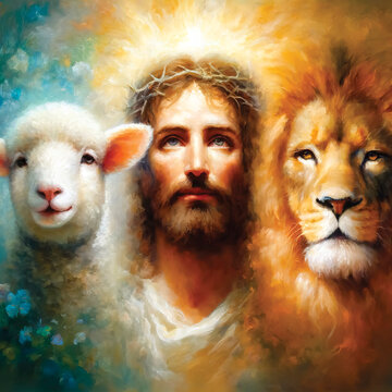 Simbolismo Cristiano: Jes&uacute;s Redentor, el Cordero y Le&oacute;n de Dios estilo &Oacute;leo