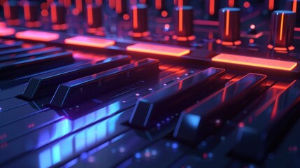 Obraz premium 3D synthesizer keys, glowing, electronic music background
