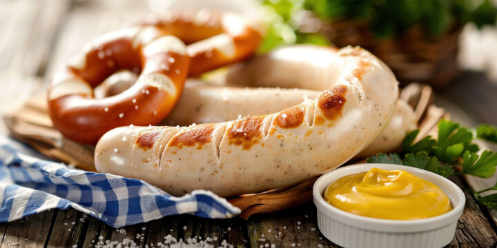 a traditional Bavarian white sausage (Weisswurst). AI generative.