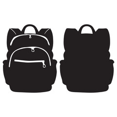 Schoolbag black silhouette, school bag backpack vector illustration, school doodle icon on a white background