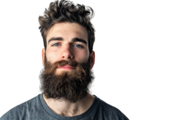 Content man with beard, isolated on white background
