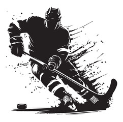 People playing ice hockey silhouette vector illustration.