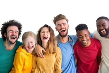 Diverse friends laughing and enjoying time together Isolated on white background