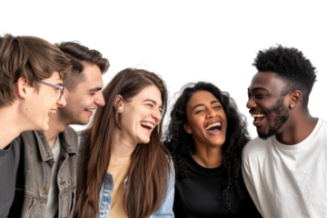 Diverse friends laughing and enjoying time together Isolated on white background