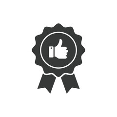 Certificate icon. Premium quality. Achievement badge. Quality mark. Achievement or award grant. Gold seal. Gold medal. Like icon. Hand like. Thumb up. Social media sign. Quality checking. Quality seal