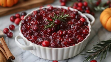 Cranberry Sauce in Rustic Ceramic Saucepan for Festive Holiday Meals
