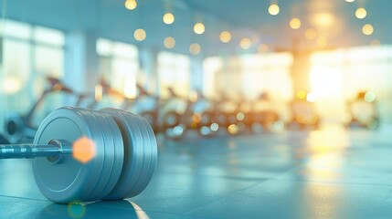 A serene gym scene with a person lifting weights and focusing on strength training as part of their weight loss routine, high detail