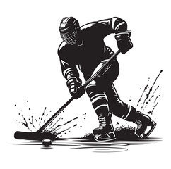 People playing ice hockey silhouette vector illustration.