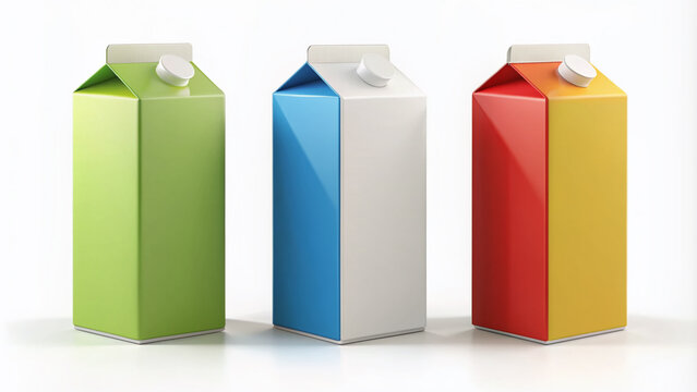 Illustration of a blank milk carton with a modern design and colorful background, perfect for branding and labeling, isolated on a white surface.