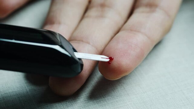 Woman's hands checking diabetes and hyperglycemia with digital blood sugar meter. Healthcare and medical concept	