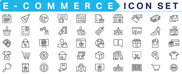  E-commerce icon collection. Online shopping thin line icons. Shop icons vector