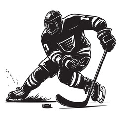 People playing ice hockey silhouette vector illustration.