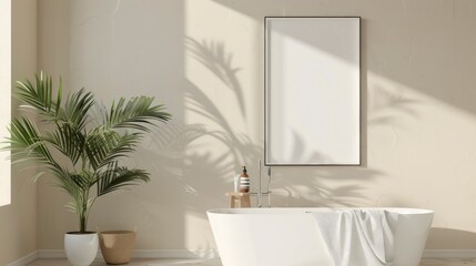 Frame mockup in bath room wall for house interior design, AI generated for ads