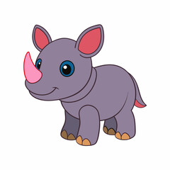 Baby rhinoceros Animal flat vector illustration