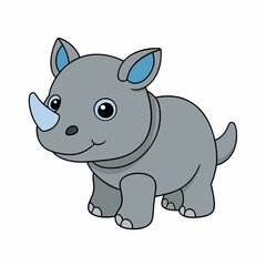 Baby rhinoceros Animal flat vector illustration
