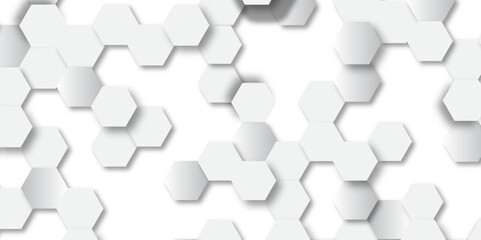 Abstract hexagon background. Futuristic abstract honeycomb mosaic white and grey technology background. Surface polygon pattern with glowing hexagon paper texture futuristic business. graphic design	
