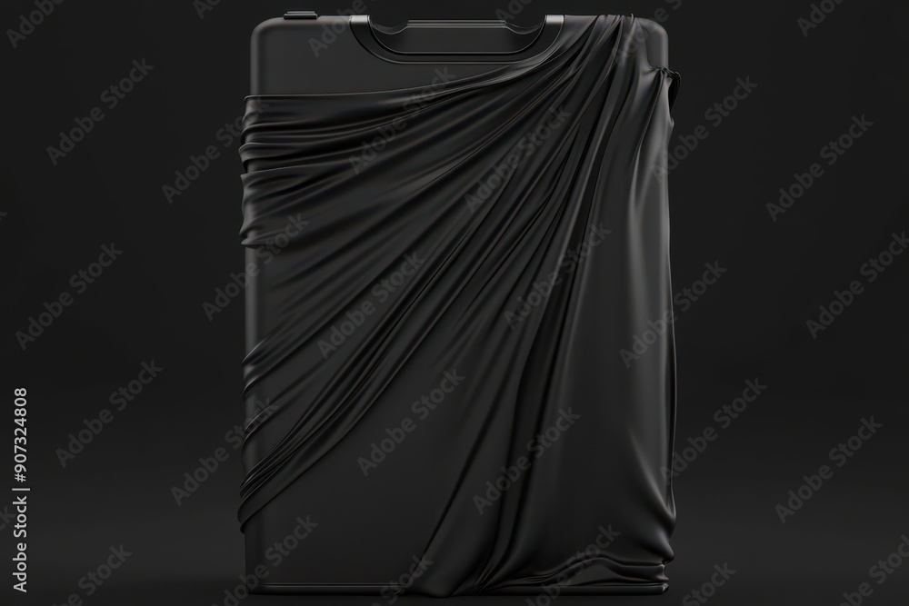 Wall mural an artistic representation of a black case draped with a smooth, flowing fabric. the minimalist desi