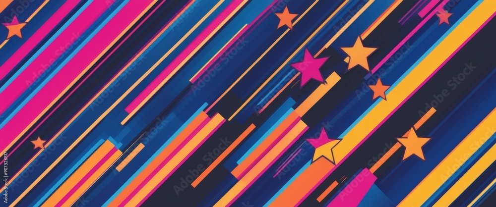 Poster Abstract Geometric Background with Colorful Lines and Stars