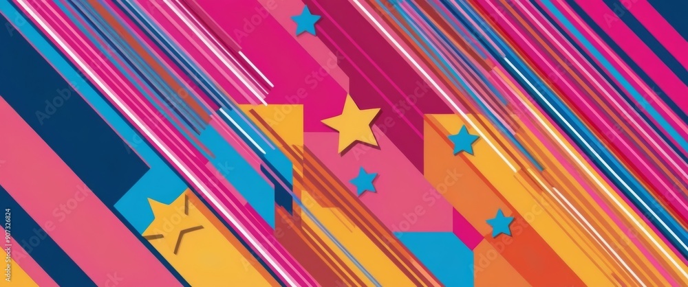 Poster Abstract Geometric Background with Colorful Lines and Stars