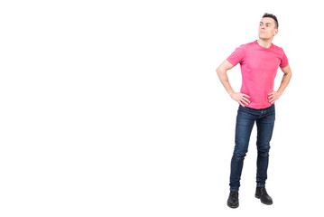 Confident man in light studio. White background